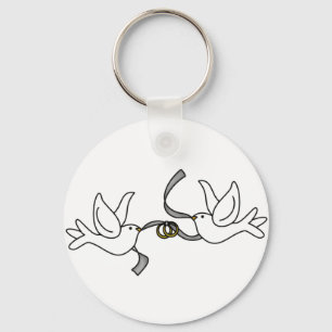 Bröllop Doves with Ringar Keychain Nyckelring