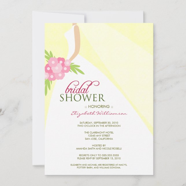 Bröllop Dress_2 Inbjudningskort för möhippan (gult (Framsida)