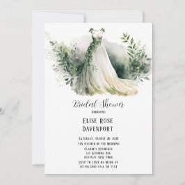 Bröllop Dress Greenery Watercolor Möhippa Inbjudningar