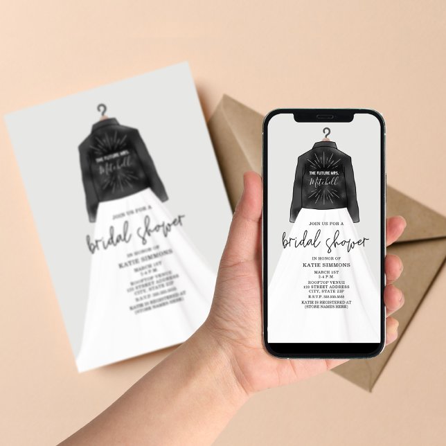 Bröllop Dress Leather Jacka Möhippa Inbjudningar (Skapare uppladdad)