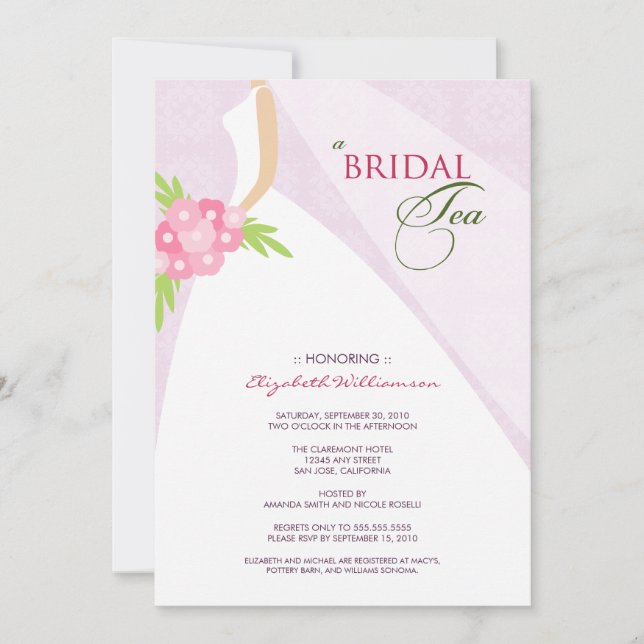 Bröllop Dress Möhippa Tea Inbjudan (lilac) (Framsida)