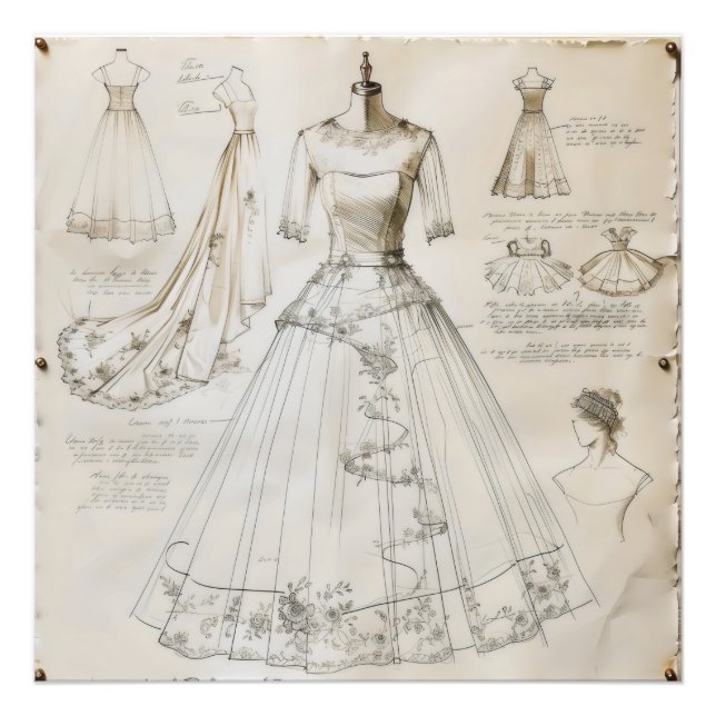 Bröllop Dress Sketch Fototryck (Framsidan)