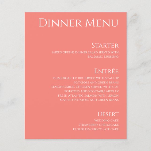 Bröllop Drink & Dinner Menu-Rosa Coral- (Framsida)