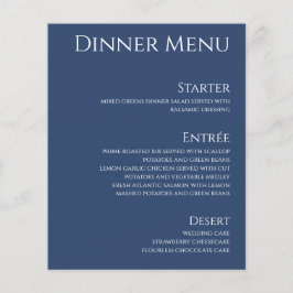 Bröllop Drink & Middag Menu-Mörk blått och Vit