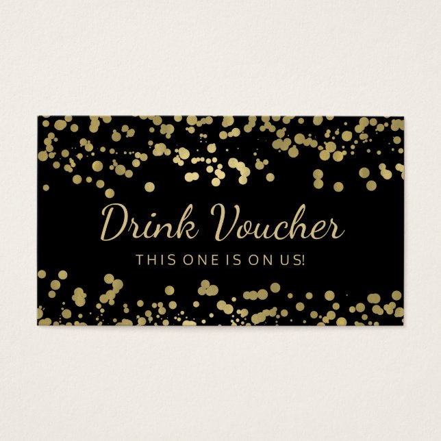 Bröllop Drink Voucher Gold Foil Confetti Visitkort (Framsidan)