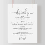 Bröllop Drinks Menu Finare Skripttecken Poster<br><div class="desc">Skriptmärket finare på bröllop-menyn är perfekt för ett modernt bröllop. Den enkla och elegant designen har skript av typen klassisk och finare i svartvitt.</div>