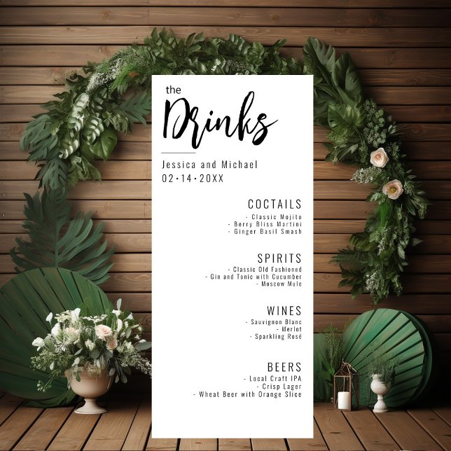 💍 Bröllop Drinks minimalistiska Elegant Meny (Wedding Drinks Minimalist Elegant Menu card - perfect addition to your Big Day)