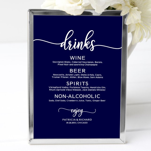 Bröllop Drinks Pub Menu White Calligraphy Poster (Skapare uppladdad)