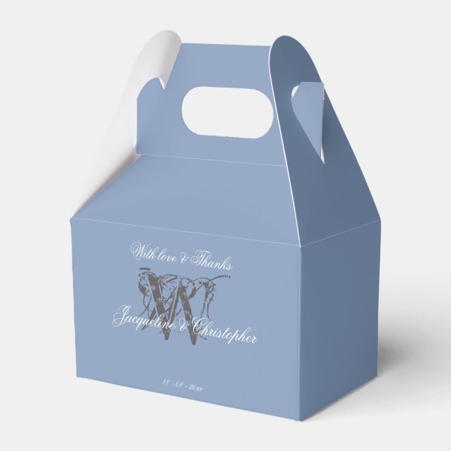 Bröllop Dusty Blue Classic Monogram Namn Coola Presentaskar (Framsidan Sidan)