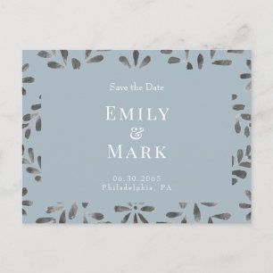Bröllop Dusty Blue-Elegant Spara datum Vykort