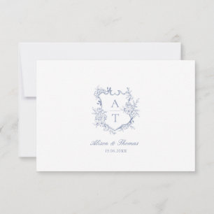 Bröllop Dusty Blue Kammar Monogramdetaljer Kort