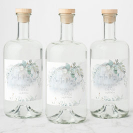 Bröllop | Dusty Blue Över Måne i Kärlek Spritflaskor Etikett