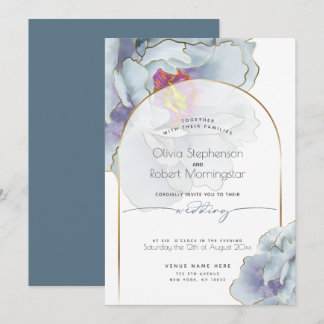 BRÖLLOP | Dusty Blue Tropical Peony Inbjudningar