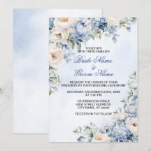 Bröllop Dusty Blue Watercolor Ivory Flowers Löv