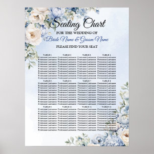Bröllop Dusty Blue Watercolor Ivory Flowers Löv Poster