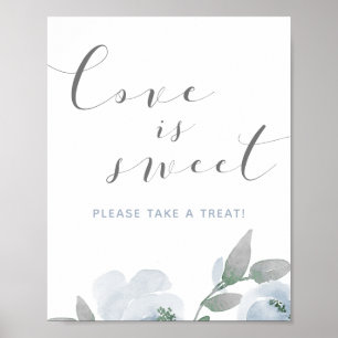 Bröllop Dusty Blue Watercolor Love is Sweet Skylt