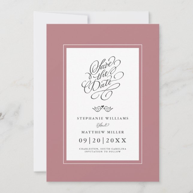 Bröllop Dusty Ro Calligraphy Printable Digital Spara Datumet (Framsida)