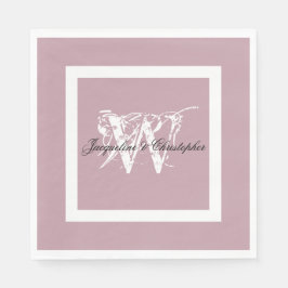 Bröllop Dusty Rosa Elegant Monogram + Namn Papper Pappersservett