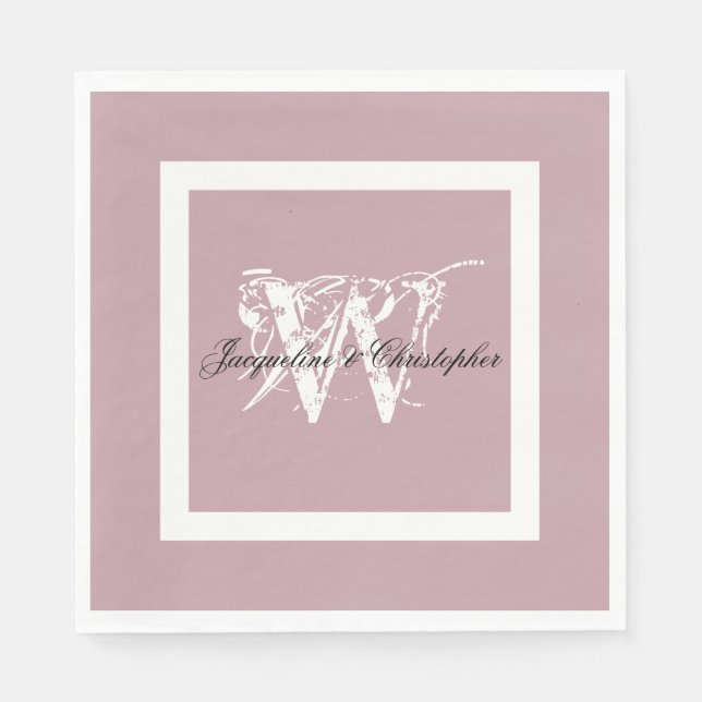 Bröllop Dusty Rosa Elegant Monogram + Namn Papper Pappersservett (Framsidan)