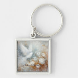 Bröllop Duva Blommig Nyckelring - Anpassningsbar