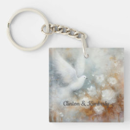 Bröllop Duva Blommig Nyckelring - Anpassningsbar