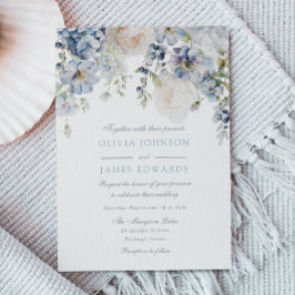 Bröllop Elegance Dusty Blue & White Blommigt Bröll Inbjudningar