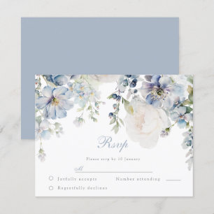 Bröllop Elegance Dusty Blue & White Blommigt Bröll OSA Kort