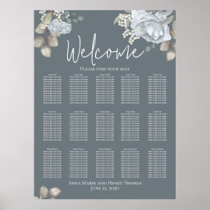 Bröllop Elegant Blå Blommor Vattenfärg Rosor Poster