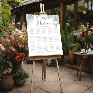 Bröllop Elegant Blå Blommor Vattenfärg Rosor Poster