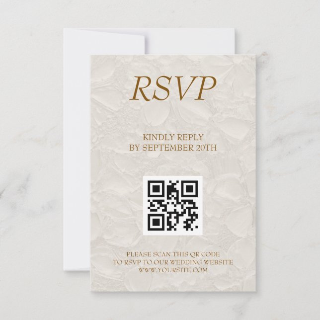 Bröllop Elegant Blommig Beige QR OSA Kort (Framsida)