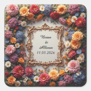 Bröllop Elegant Blommig Ramdesign Fyrkantigt Klistermärke