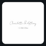 Bröllop Elegant Calligraphy Kreativ Black White Fyrkantigt Klistermärke<br><div class="desc">Den här mallen kan anpassas för att uppfylla alla professioneller.</div>