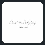 Bröllop Elegant Calligraphy Kreativ Black White Fyrkantigt Klistermärke<br><div class="desc">Den här mallen kan anpassas för att uppfylla alla professioneller.</div>