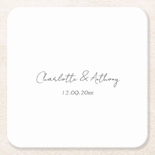 Bröllop Elegant Calligraphy Kreativ Black White Underlägg Papper Kvadrat