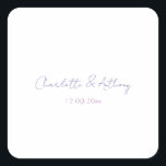 Bröllop Elegant Calligraphy Kreativ Namn & Date Fyrkantigt Klistermärke<br><div class="desc">Den här mallen kan anpassas för att uppfylla alla professioneller.</div>