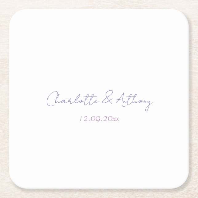 Bröllop Elegant Calligraphy Kreativ Namn & Date Underlägg Papper Kvadrat (Framsidan)