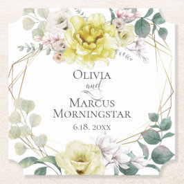 Bröllop Elegant Cheery Gult Peony Flowers Underlägg Papper