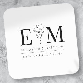 Bröllop Elegant Chic Modern monogram Foliage Fyrkantigt Klistermärke