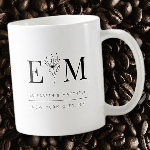 Bröllop Elegant Chic Modern monogram Foliage Kaffemugg
