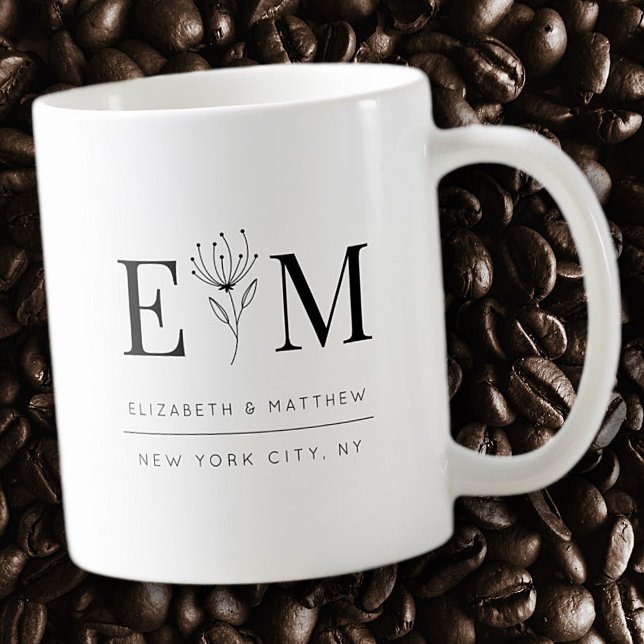 Bröllop Elegant Chic Modern monogram Foliage Kaffemugg (Skapare uppladdad)