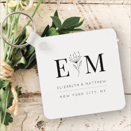 Bröllop Elegant Chic Modern monogram Foliage Nyckelring