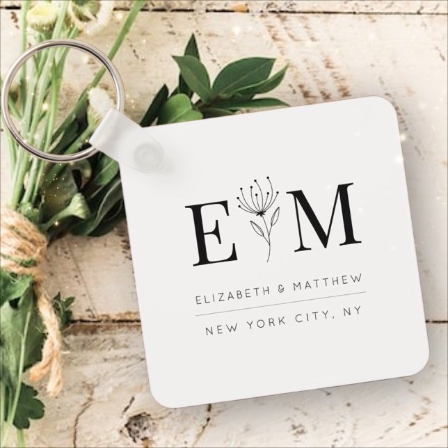 Bröllop Elegant Chic Modern monogram Foliage Nyckelring (Skapare uppladdad)