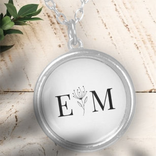 Bröllop Elegant Chic Modern monogram Foliage Silverpläterat Halsband
