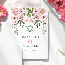 Bröllop Elegant Chuppah Blommigt Foliage Jewish Inbjudningar