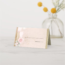 Bröllop | Elegant Dusty Rosa Blommigt Pampas Grass Placeringskort