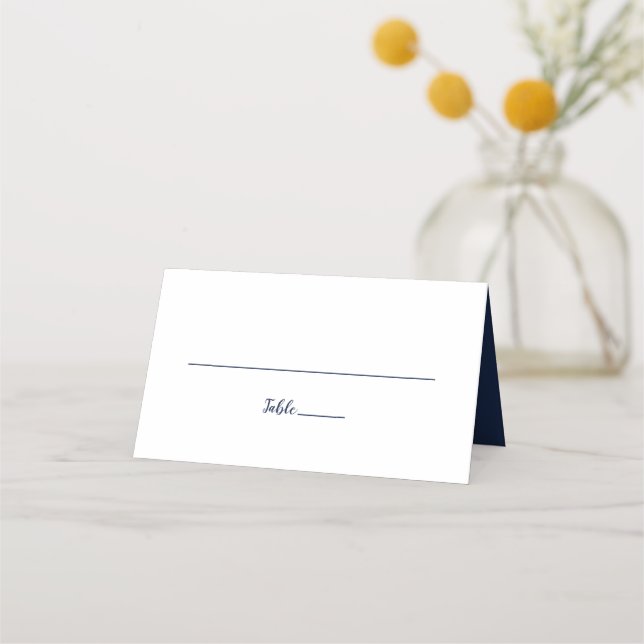 Bröllop Elegant Hearts Chic Calligraphy Navy Blue Placeringskort (Framsida)