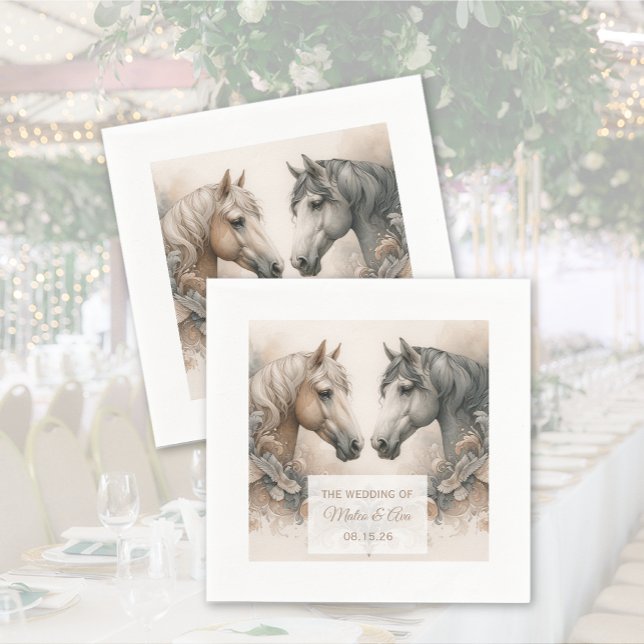 Bröllop Elegant Horses Pappersservett (Wedding Elegant Horses Napkins)