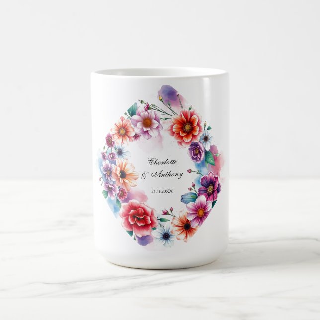 Bröllop Elegant Kreativ Blommigt Namn av par Kaffemugg (Center)