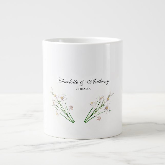 Bröllop Elegant Kreativ Blommigt White Chic Vit  Jumbo Mugg (Framsidan)