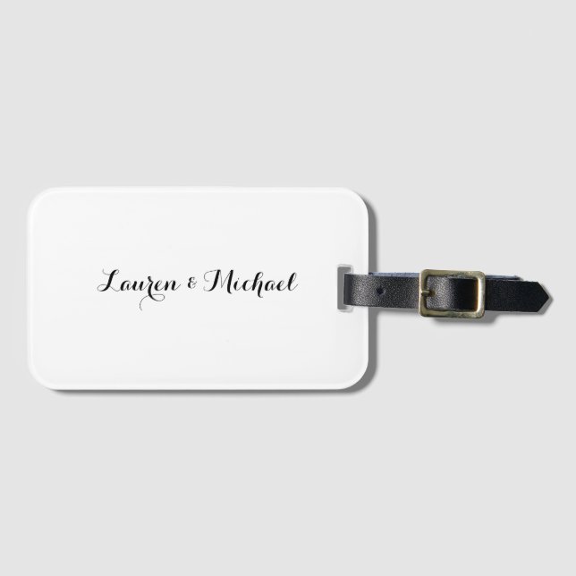 Bröllop Elegant minimalistisk kalligrafi svart vit Bagagebricka (Framsida horisontal)